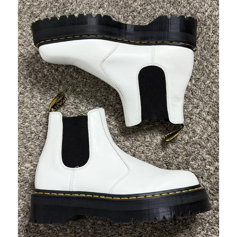 Doc Martens 2976 Chelsea Platform Boots Quad Smooth White Leather Men US Size 12